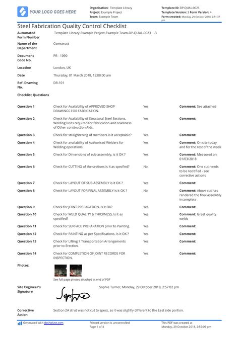 sheet metal fabrication quality control observation sheet|metal fabrication inspection checklist.